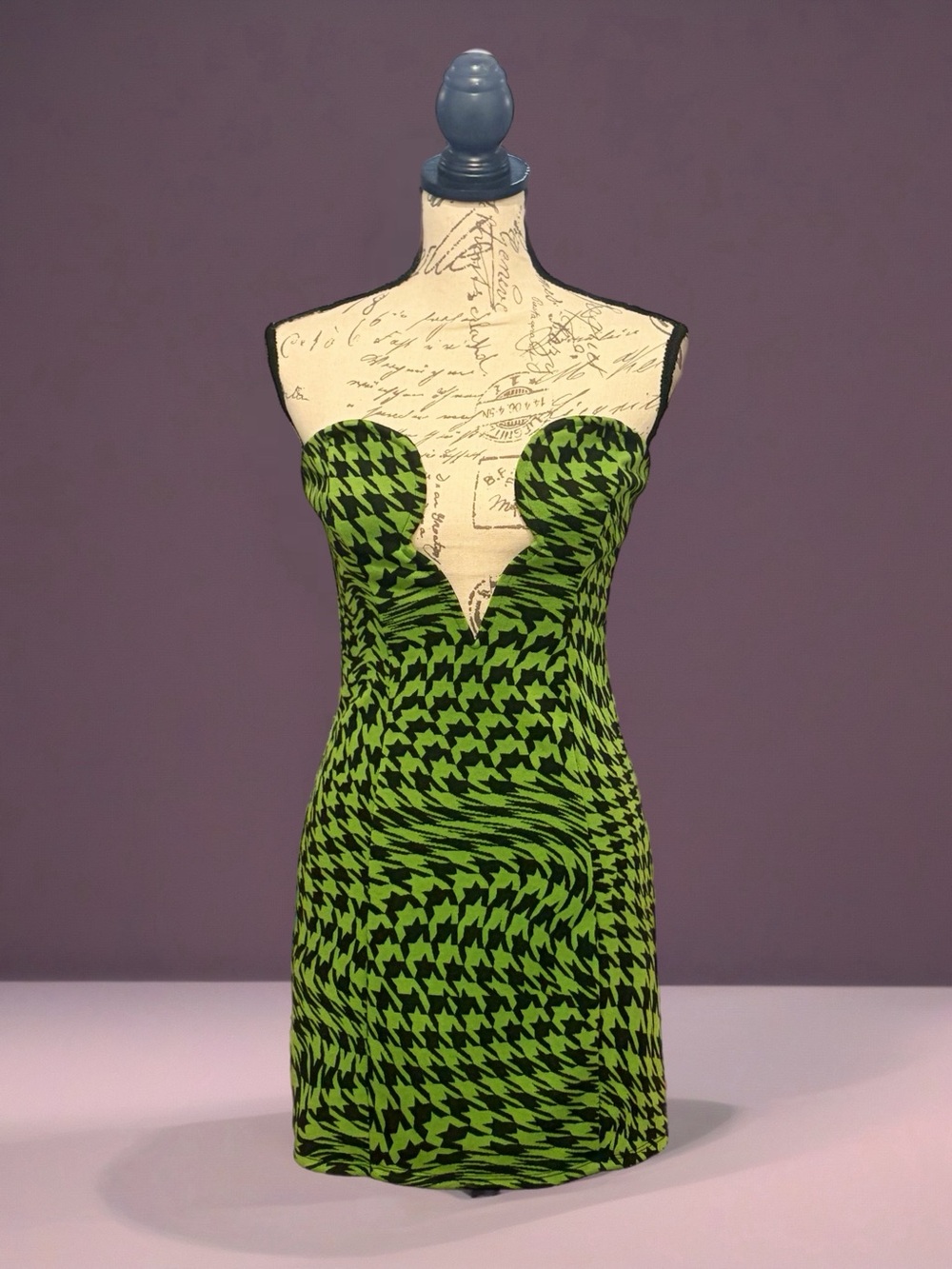 NWOT Camila Coelho Rayna Mini Dress – Green/Black Houndstooth Sz M Y2K / IT Girl
